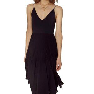 Aritzia Wilfred Womens Size XXS Black Dancer Dress Tank Pleated V-Neck Midi $148